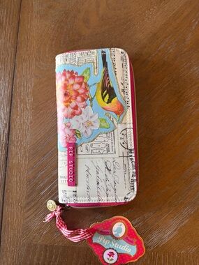 Floral Bird Zip Wallet - Pink